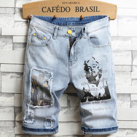 Men Denim Shorts Jeans New Summer Light Blue Shorts Jeans