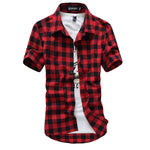 Mens Checkered Shirts Short Sleeve Shirt Men Blouse