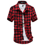 Mens Checkered Shirts Short Sleeve Shirt Men Blouse