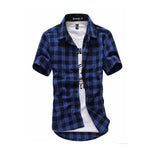 Mens Checkered Shirts Short Sleeve Shirt Men Blouse