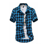 Mens Checkered Shirts Short Sleeve Shirt Men Blouse
