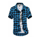 Mens Checkered Shirts Short Sleeve Shirt Men Blouse