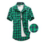 Mens Checkered Shirts Short Sleeve Shirt Men Blouse