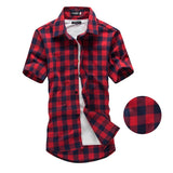 Mens Checkered Shirts Short Sleeve Shirt Men Blouse
