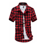 Mens Checkered Shirts Short Sleeve Shirt Men Blouse