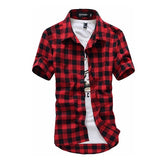 Mens Checkered Shirts Short Sleeve Shirt Men Blouse