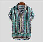 Men Shirt Ethnic Style Print Men Casual Shirt Lapel Neck Streetwear