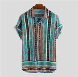 Men Shirt Ethnic Style Print Men Casual Shirt Lapel Neck Streetwear