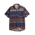 Men Shirt Ethnic Style Print Men Casual Shirt Lapel Neck Streetwear