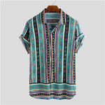 Men Shirt Ethnic Style Print Men Casual Shirt Lapel Neck Streetwear