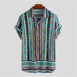 Men Shirt Ethnic Style Print Men Casual Shirt Lapel Neck Streetwear