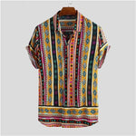 Men Shirt Ethnic Style Print Men Casual Shirt Lapel Neck Streetwear