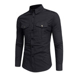 Shirt Men Cotton Solid Long Sleeve Shirt Casual Pockets Chemise Homme Autumn Slim