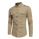 Shirt Men Cotton Solid Long Sleeve Shirt Casual Pockets Chemise Homme Autumn Slim