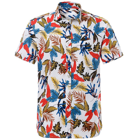 Summer Pure Cotton Mens Hawaiian Shirt Loose Printed Short Sleeve Big Us Size Hawaii Flower Men Beach Floral Shirts
