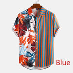 Fashion Men Hawaiian Shirt Short Sleeve Streetwear Print Striped
