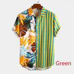 Fashion Men Hawaiian Shirt Short Sleeve Streetwear Print Striped